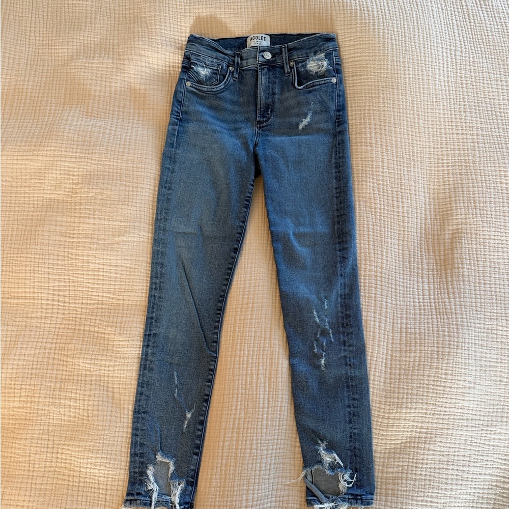 Agolde Distressed High Rise Skinny Jeans